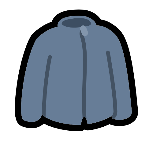 a dull blue zipped-up jacket.